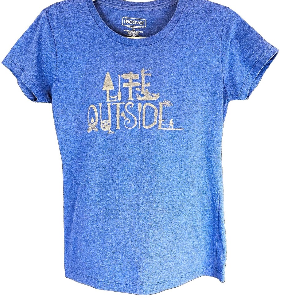 Recover Women's XS Blue Tree Graphic Crew Neck Short Sleeve Lightweight Knit Tee